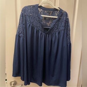 NWOT Lane Bryant Deep Blue Lace Accent Blouse